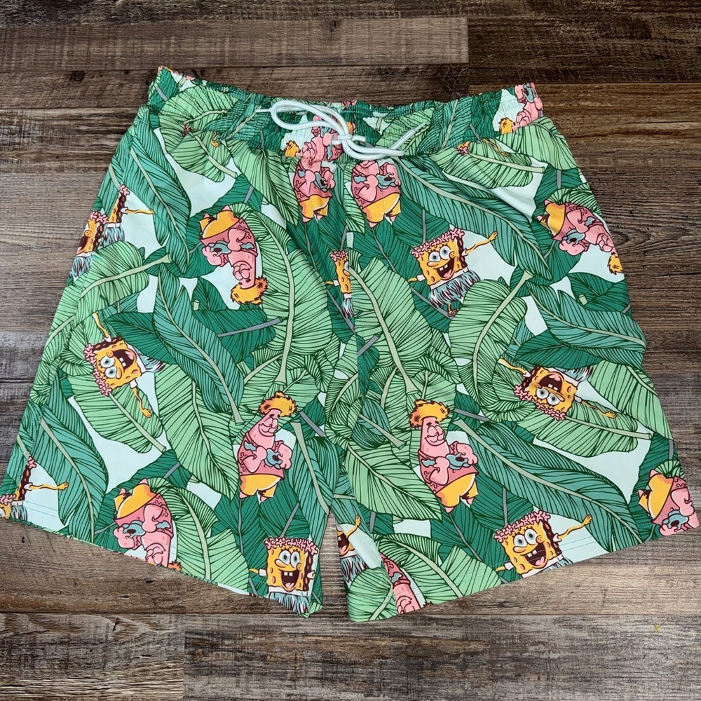 Nickelodeon SpongeBob SquarePants Tropical Swim Trunks XL Mint Green Mesh Lined